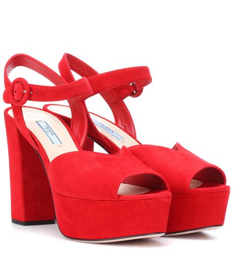 prada red scalloped sandals|prada block heel sandals.